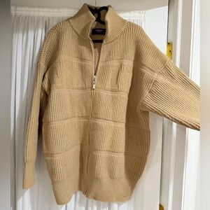 Tan Ribbed Zip-Up Sweater